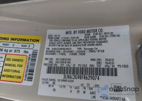 2015 Lincoln Mkz из США, поврежденный, VIN 3LN6L2G98FR629074